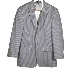 Haspel Seersucker Nathan HL Pinstripe Blazer Size 38 R Blue White Jacket Preppy